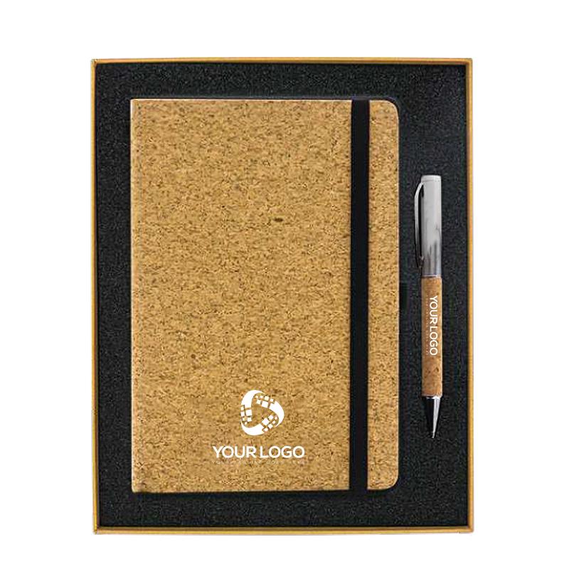 Promotional Gift Sets With The Inclusion Of Cushioned Gift Boxes with Cork Notebook & Cork Metal pen